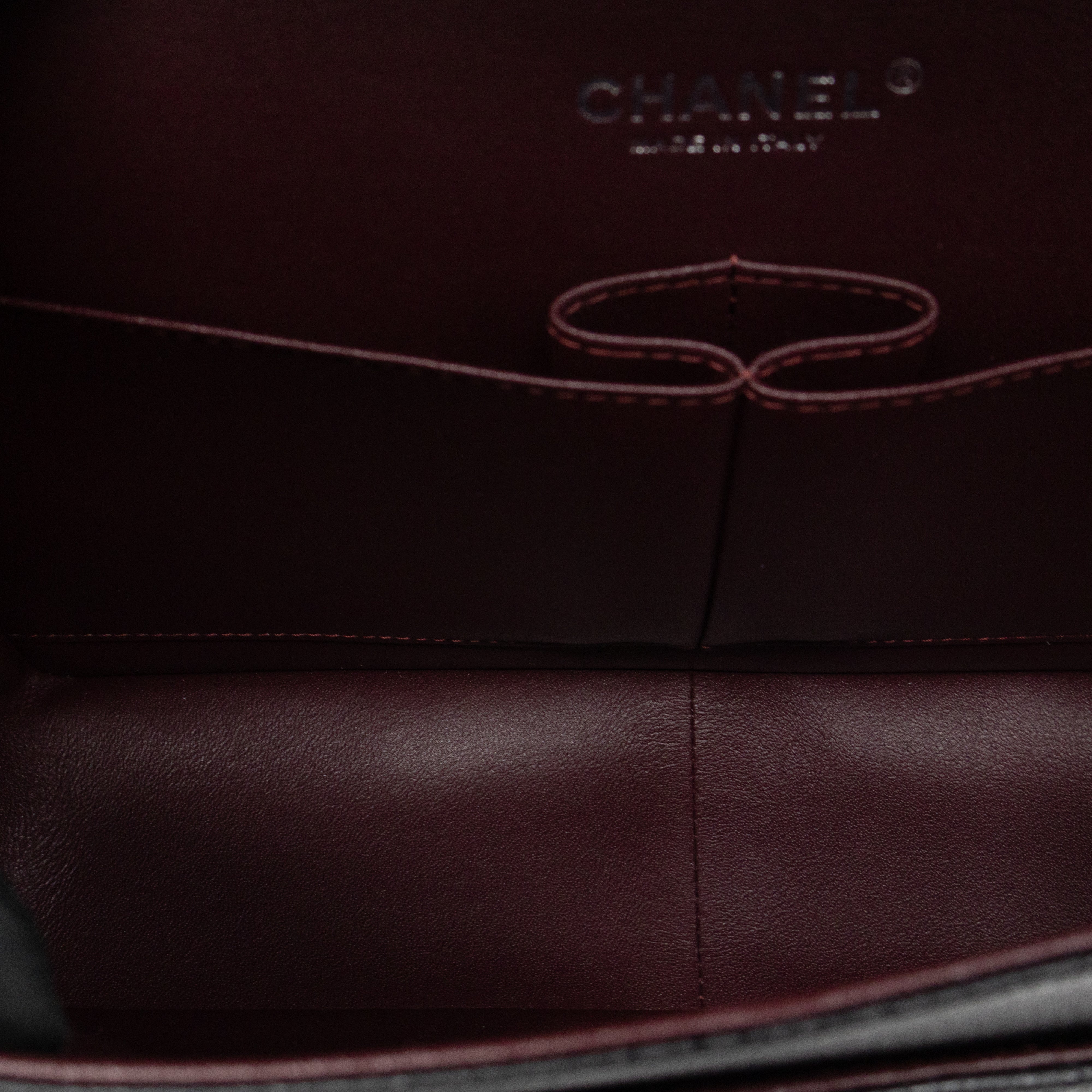 Classic Double Flap Jumbo Black Caviarskin Leather Silver
