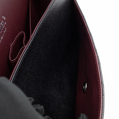 Classic Double Flap Jumbo Black Caviarskin Leather Silver