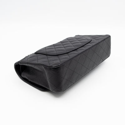 Classic Double Flap Medium Black Caviar Leather Silver
