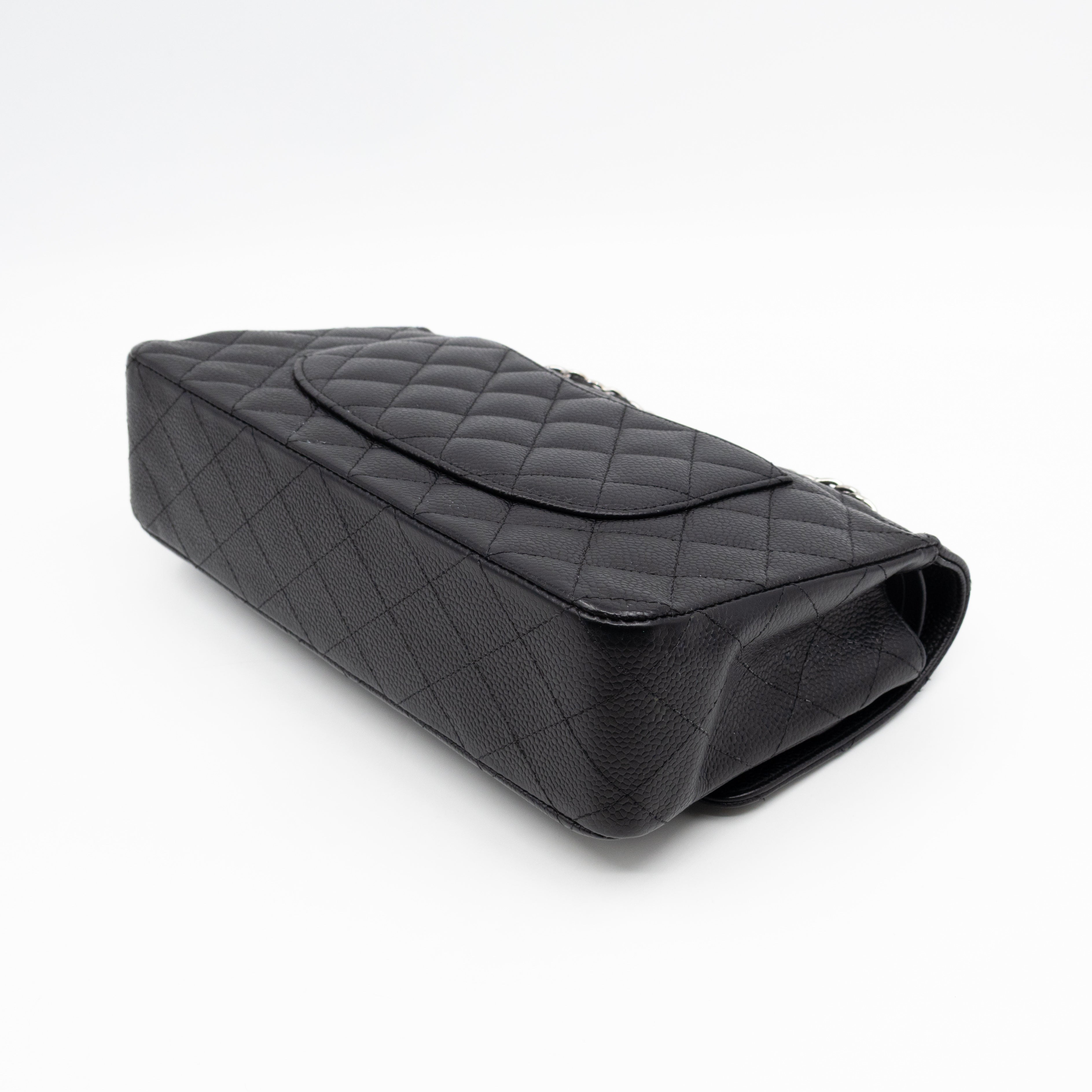 Classic Double Flap Medium Black Caviar Leather Silver