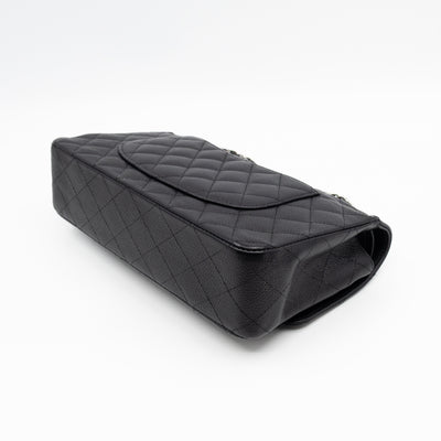 Classic Double Flap Medium Black Caviar Leather Silver