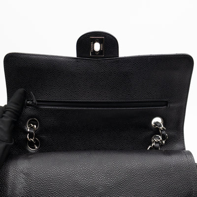 Classic Double Flap Medium Black Caviar Leather Silver