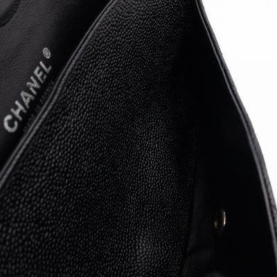 Classic Double Flap Medium Black Caviar Leather Silver