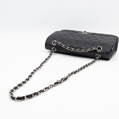 Classic Double Flap Medium Black Caviar Leather Silver