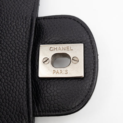Classic Double Flap Medium Black Caviar Leather Silver