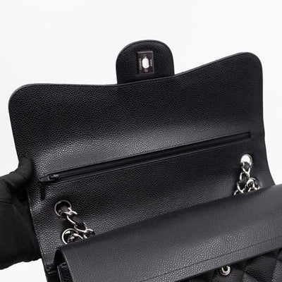 Classic Double Flap Medium Black Caviar Leather Silver