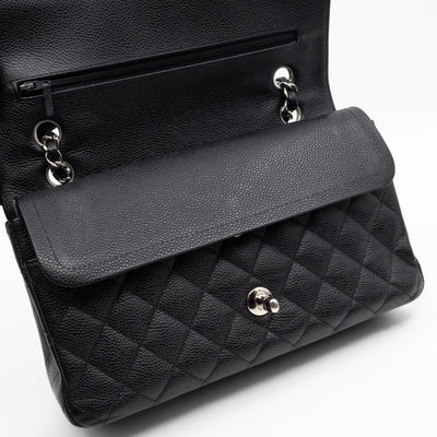 Classic Double Flap Medium Black Caviar Leather Silver