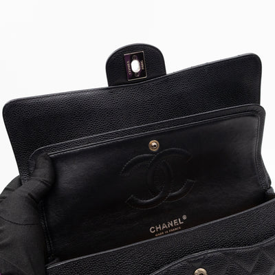 Classic Double Flap Medium Black Caviar Leather Silver
