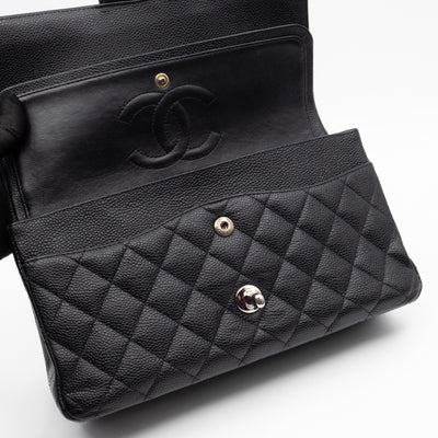 Classic Double Flap Medium Black Caviar Leather Silver