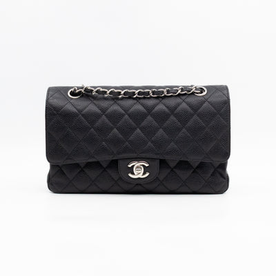 Classic Double Flap Medium Black Caviar Leather Silver