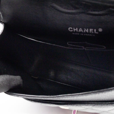 Classic Double Flap Medium Black Caviar Leather Silver