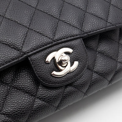 Classic Double Flap Medium Black Caviar Leather Silver