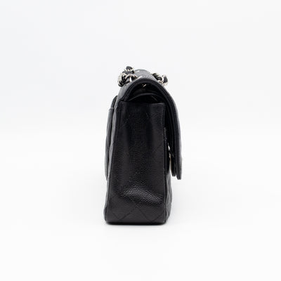 Classic Double Flap Medium Black Caviar Leather Silver