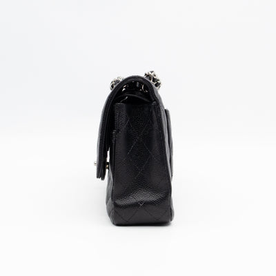 Classic Double Flap Medium Black Caviar Leather Silver