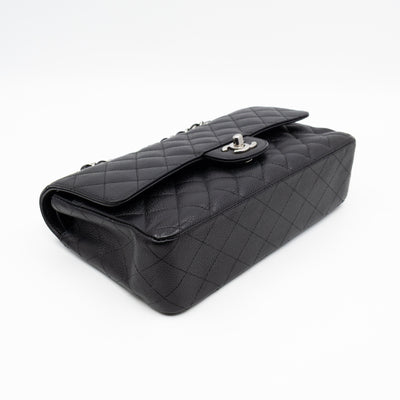 Classic Double Flap Medium Black Caviar Leather Silver