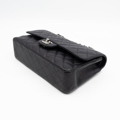 Classic Double Flap Medium Black Caviar Leather Silver