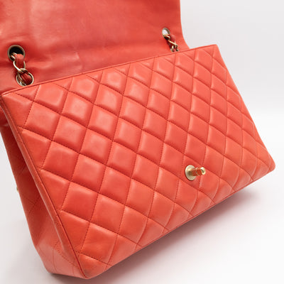 Classic Single Flap Maxi Orange Lambskin Leather