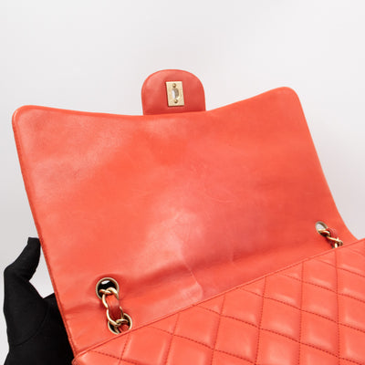 Classic Single Flap Maxi Orange Lambskin Leather