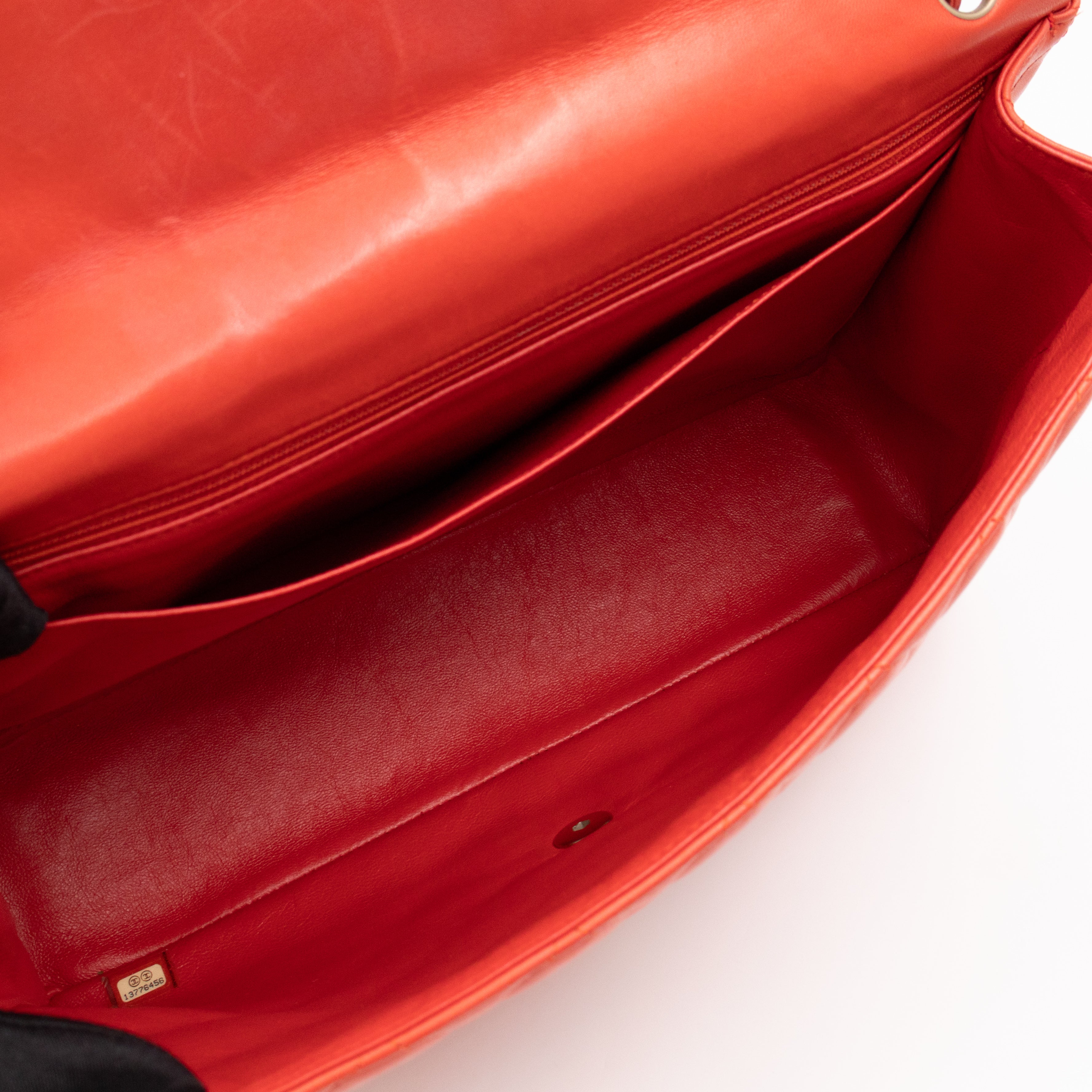 Classic Single Flap Maxi Orange Lambskin Leather