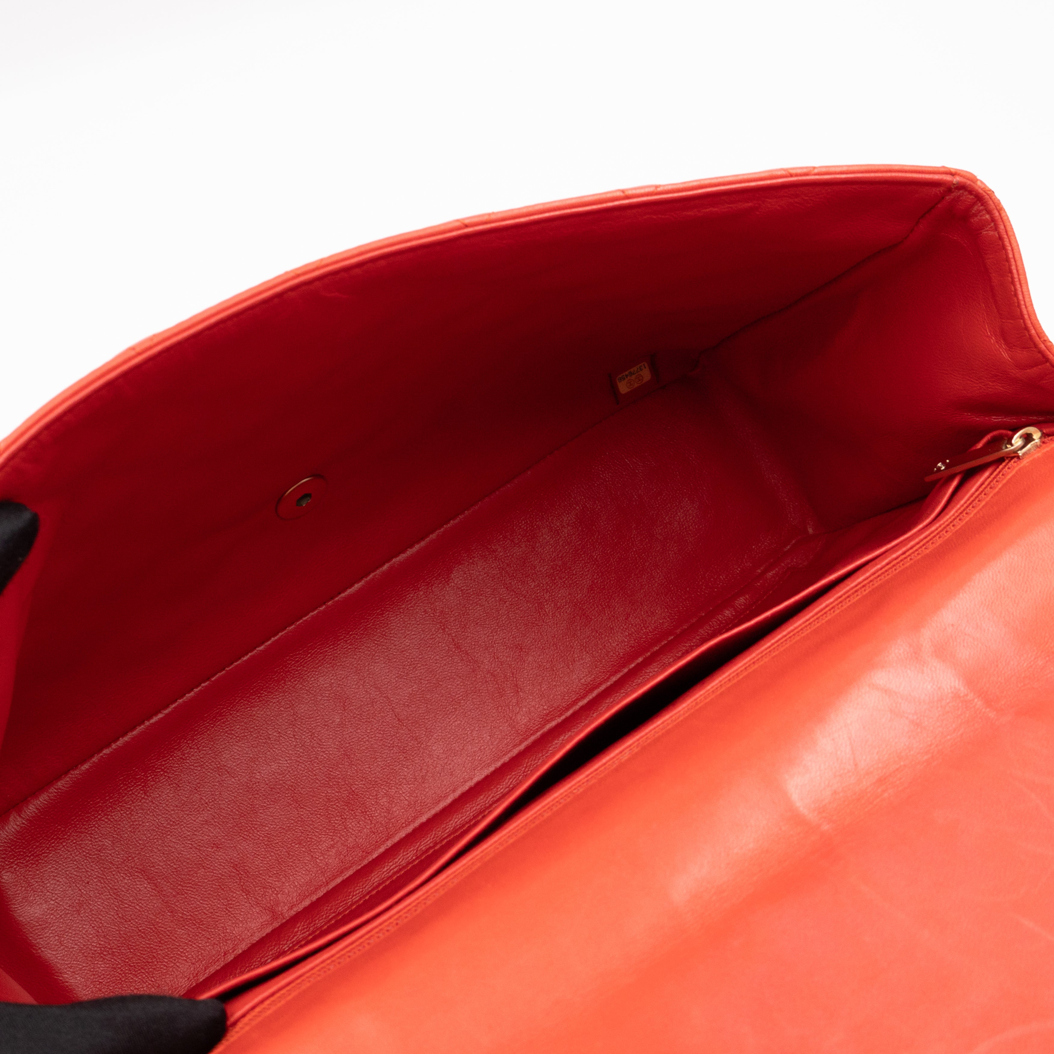 Classic Single Flap Maxi Orange Lambskin Leather