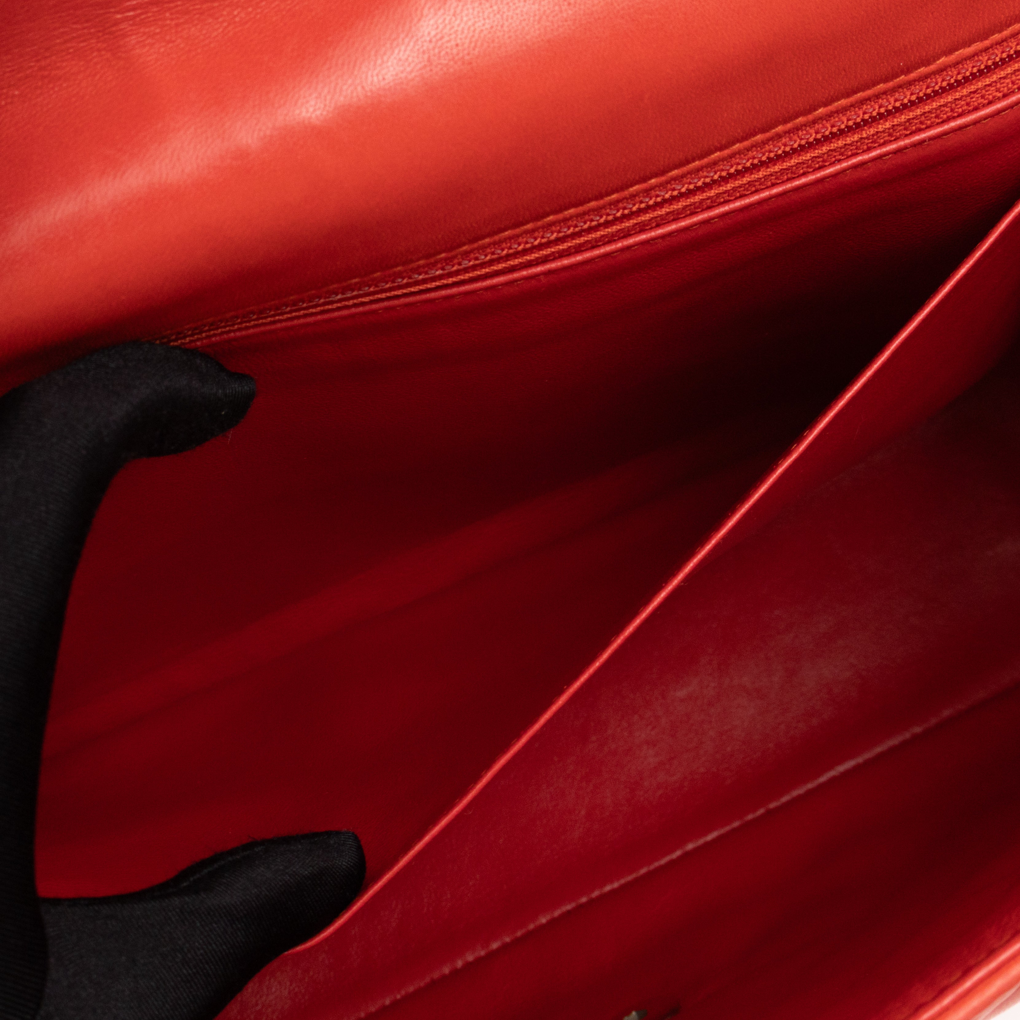 Classic Single Flap Maxi Orange Lambskin Leather