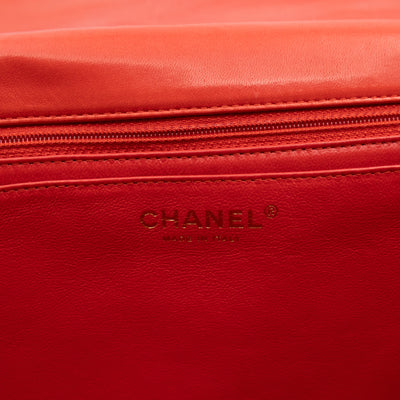 Classic Single Flap Maxi Orange Lambskin Leather