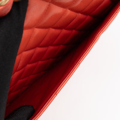 Classic Single Flap Maxi Orange Lambskin Leather