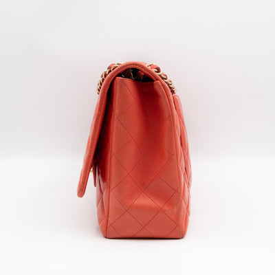 Classic Single Flap Maxi Orange Lambskin Leather