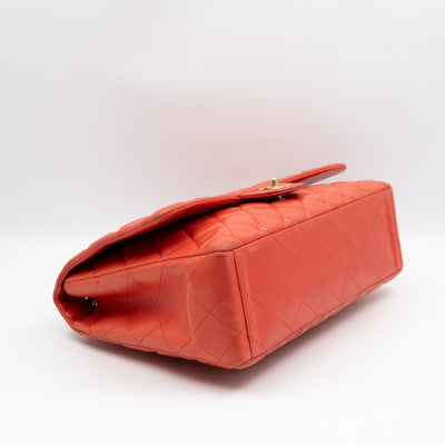 Classic Single Flap Maxi Orange Lambskin Leather