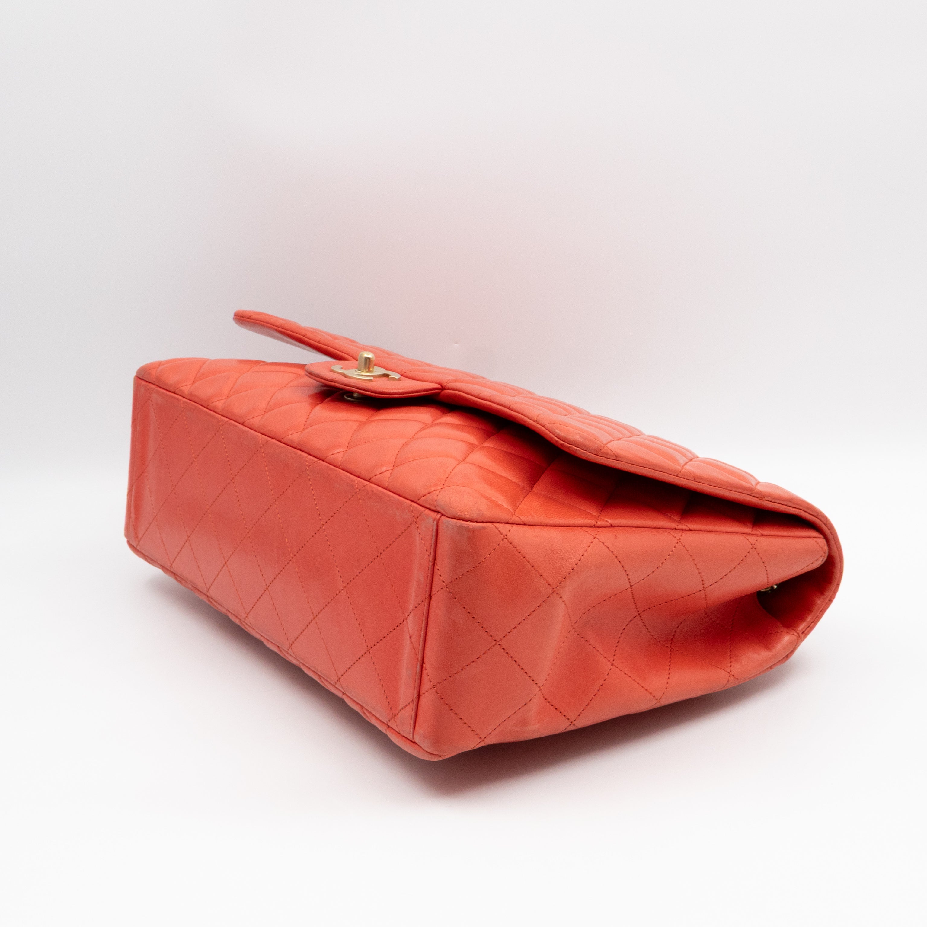 Classic Single Flap Maxi Orange Lambskin Leather