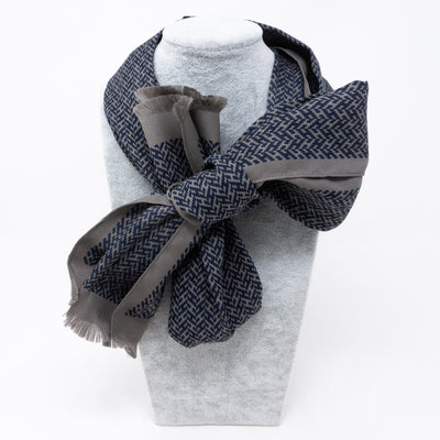 Long Silk Scarf Gray Dark Blue