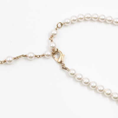 Crystal Chanel Logo Pearl Necklace