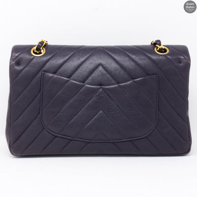 Classic Double Flap Chevron Medium Purple Leather GHW