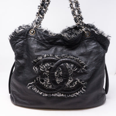 CC Leather And Tweed Chain Tote Bag