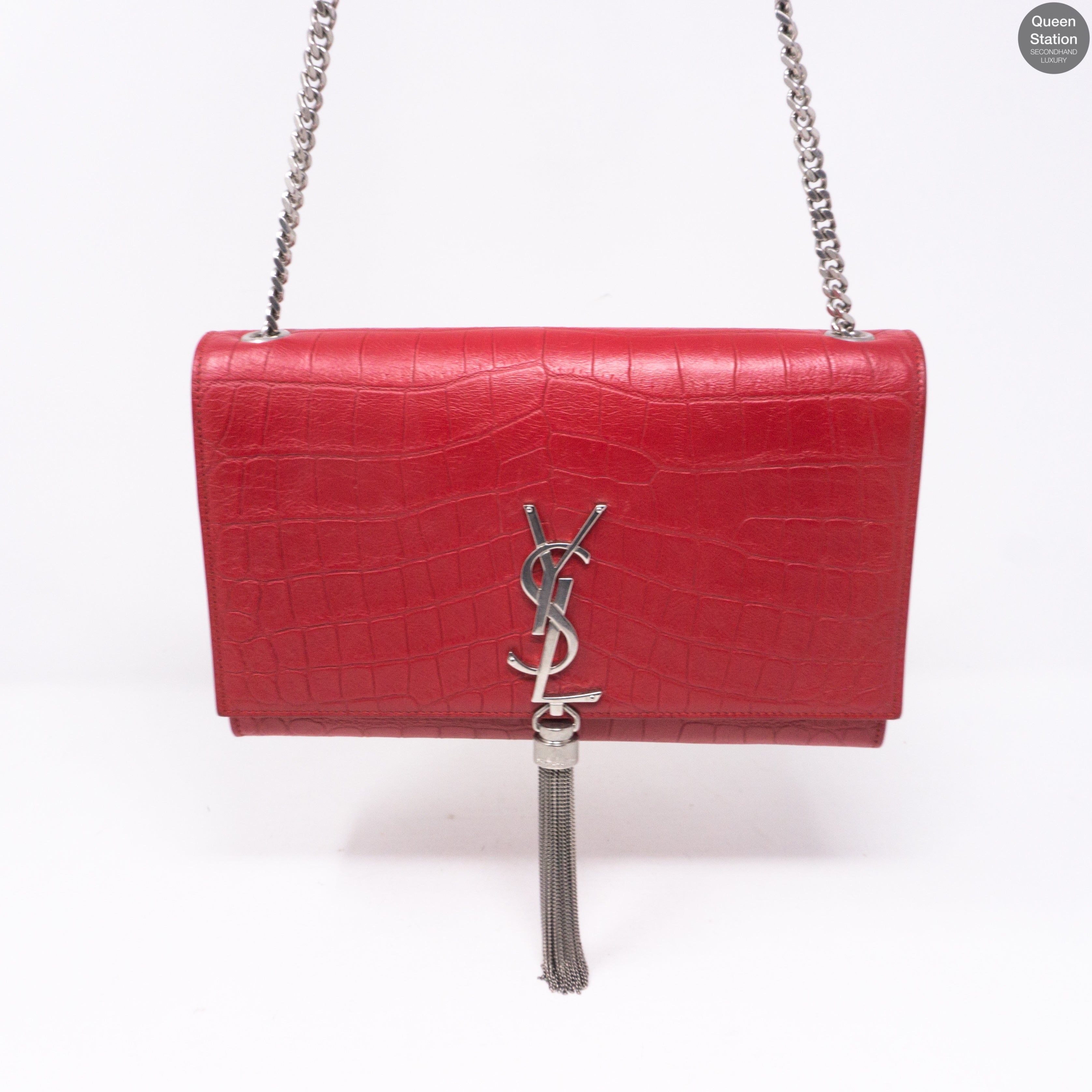 Kate Medium Tassel Crocodile Embossed Leather