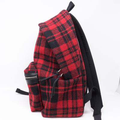 Red and Black Plaid Wool Backpack