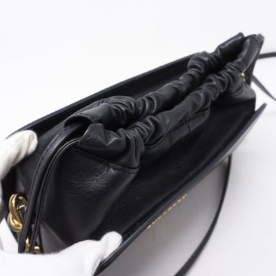 Drawstring Crossbody Black Leather Bag