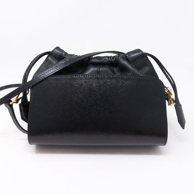 Drawstring Crossbody Black Leather Bag