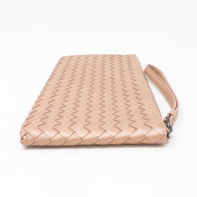 Intrecciato Wristlet Pouch Champagne Leather