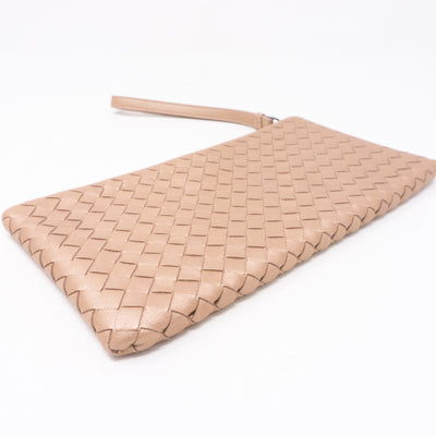Intrecciato Wristlet Pouch Champagne Leather