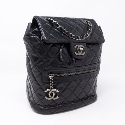 Mountain Backpack Quilted Black Glazed Leather