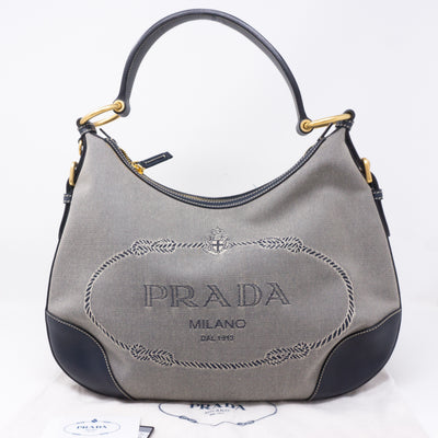 Blue Jacquard Hobo Bag
