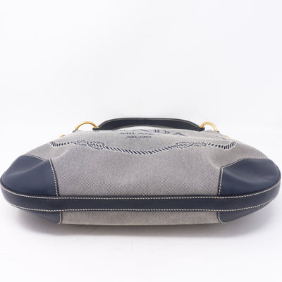 Blue Jacquard Hobo Bag
