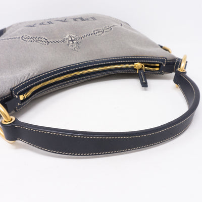Blue Jacquard Hobo Bag