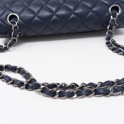 Classic Double Flap Medium Navy Blue Silver