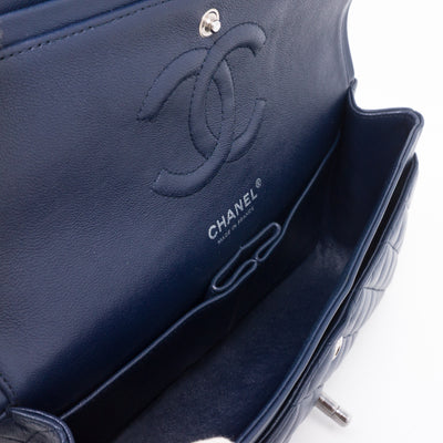 Classic Double Flap Medium Navy Blue Silver