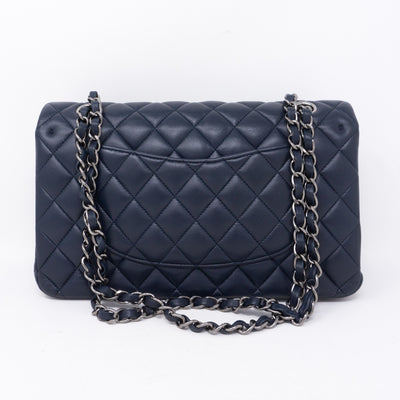 Classic Double Flap Medium Navy Blue Silver