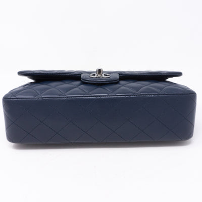 Classic Double Flap Medium Navy Blue Silver