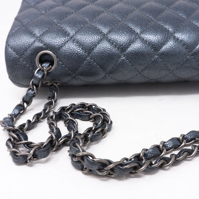 Classic Double Flap Medium Metallic Gray Silver