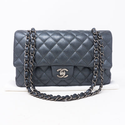 Classic Double Flap Medium Metallic Gray Silver